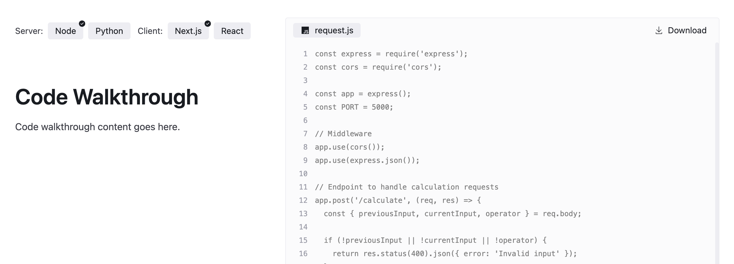 A screenshot of the project using multiple example files, a group label, and a download-only file