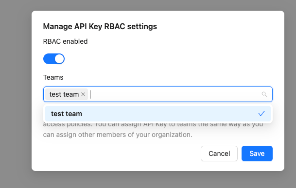 API key RBAC settings