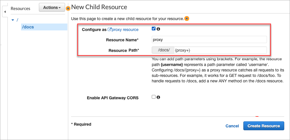 AWS API gateway proxy setup