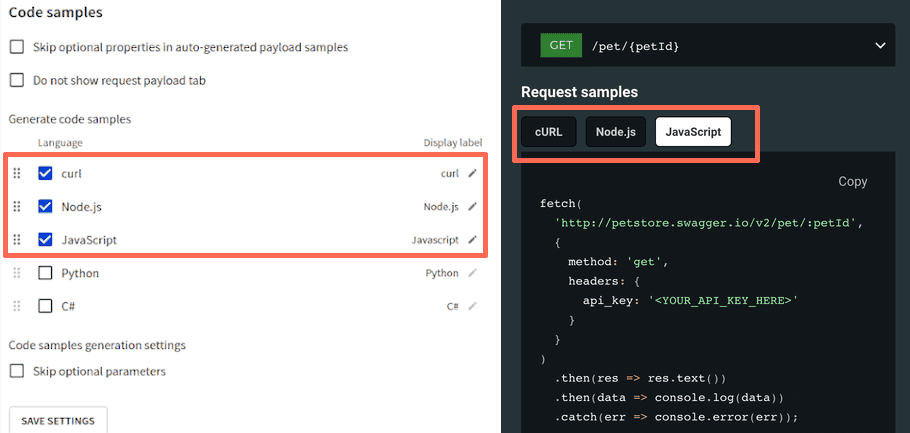 Code samples config