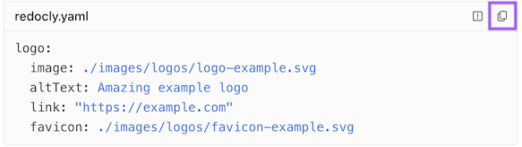 Screenshot of a code block with copy icon marked