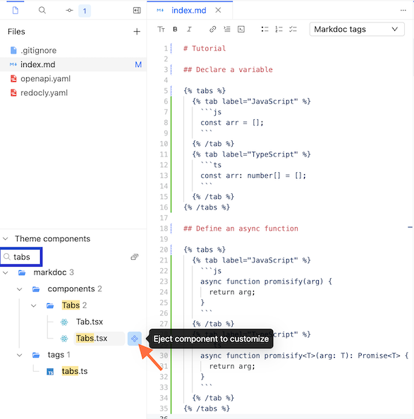 Eject tabs component