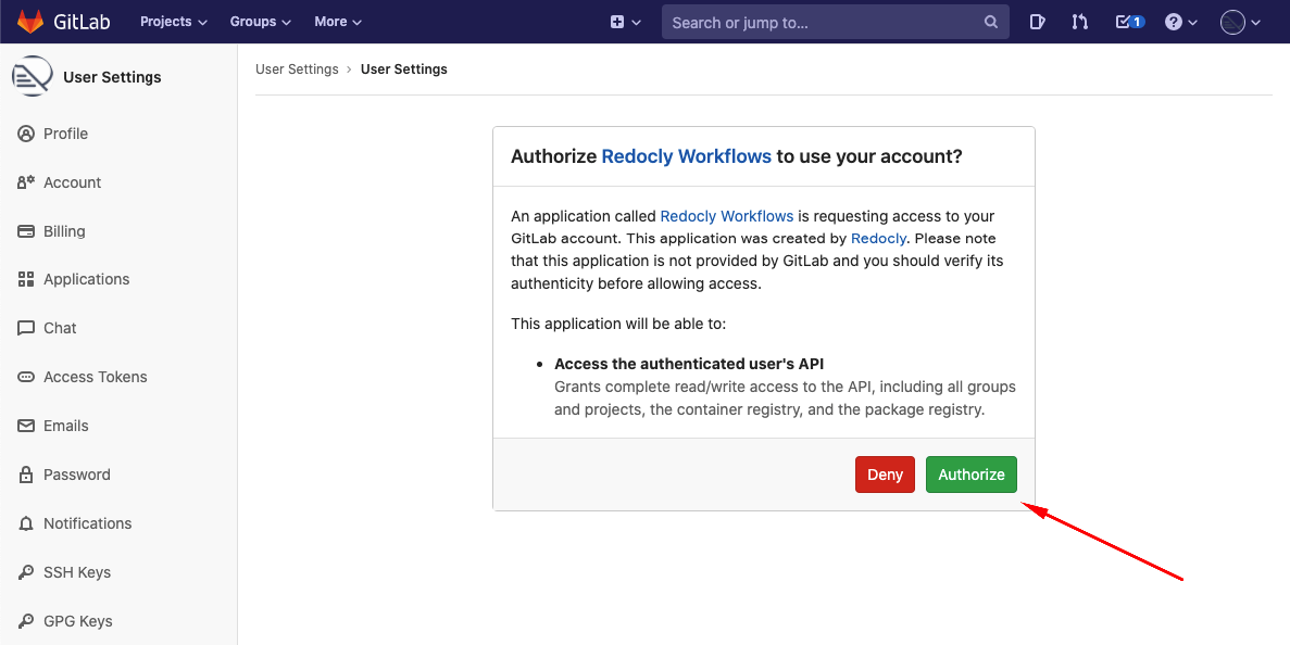 Authorize GitLab app