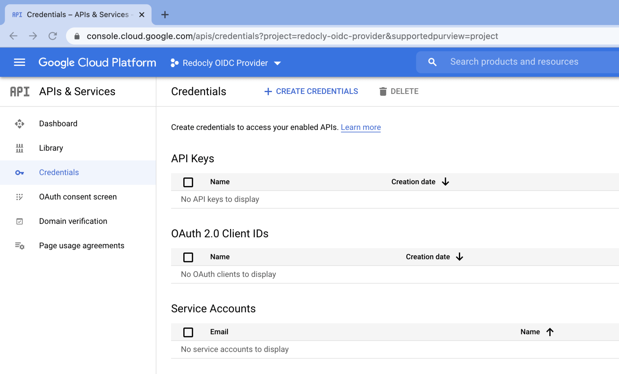 unconfigured credentials page