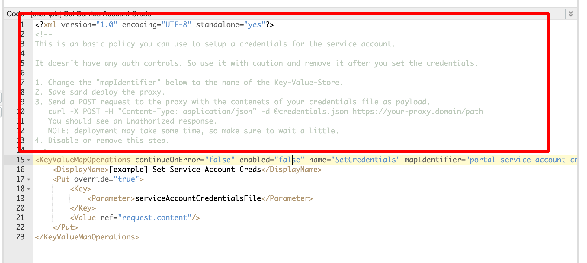 Set Service Account creds via policy