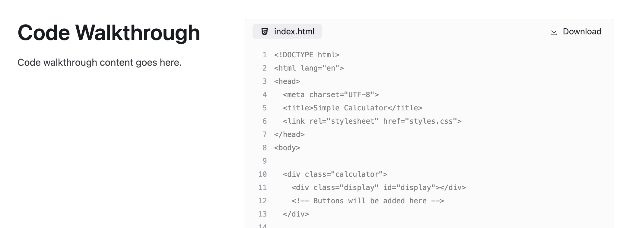 A screenshot of the project using a single file and the smallest required configuration