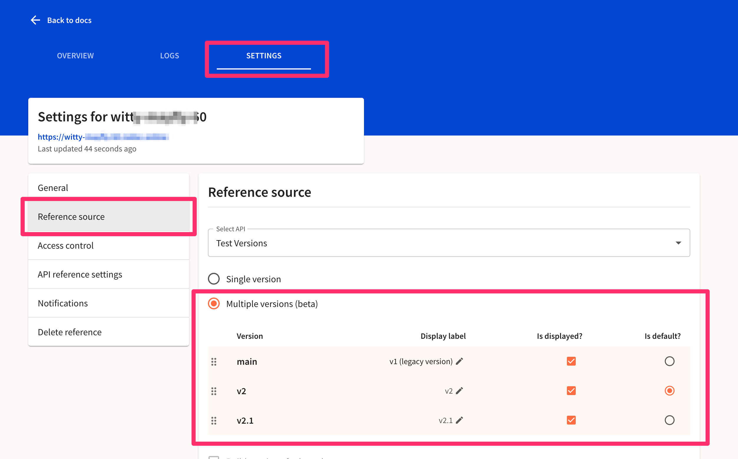 multiple versions settings