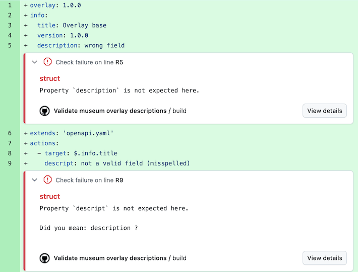 Screenshot of annotation flagging "description" as an unexpected value
