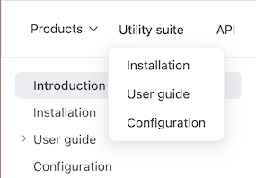 Screenshot of a project page's navigation bar with expanded list of pages