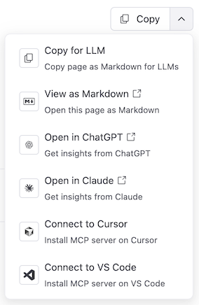 Screenshot of a page actions button with an open drop-down