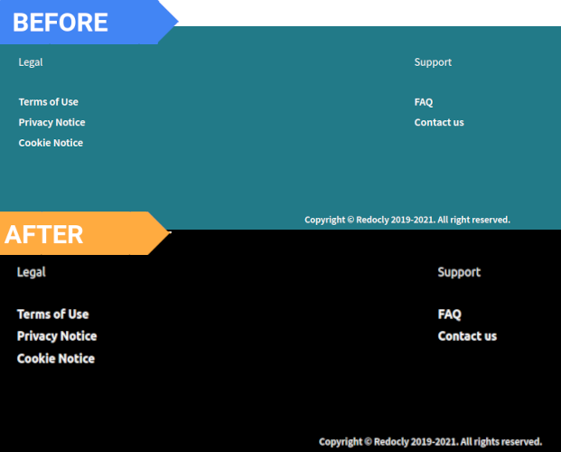 Before and after comparison of footer background color