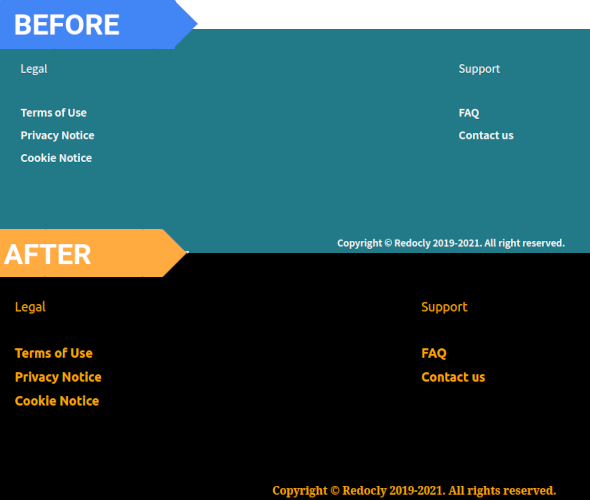 Before and after comparison of footer item color