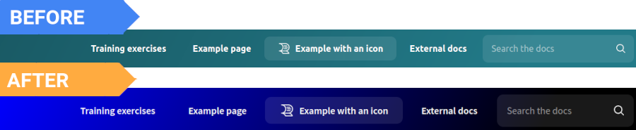 Before and after comparison of navbar background color