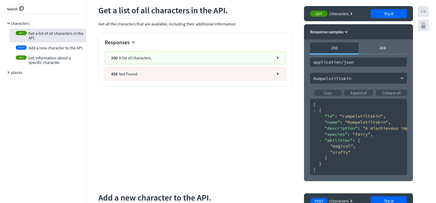Example API reference documentation from Redocly