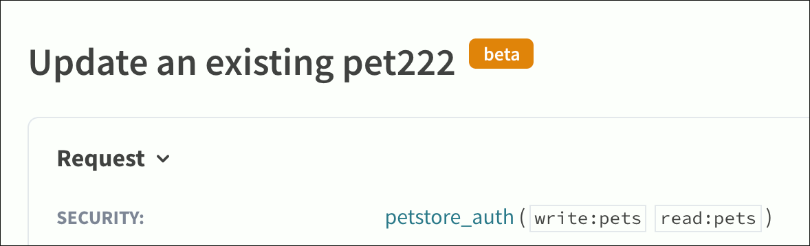 Operation in API docs with a beta badge