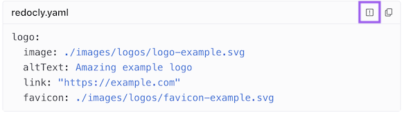 Screenshot of a code block with exclamation mark icon marked