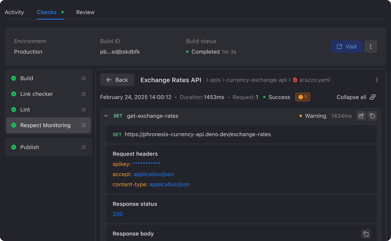 Screenshot of pull request checks with Respect Monitoring check