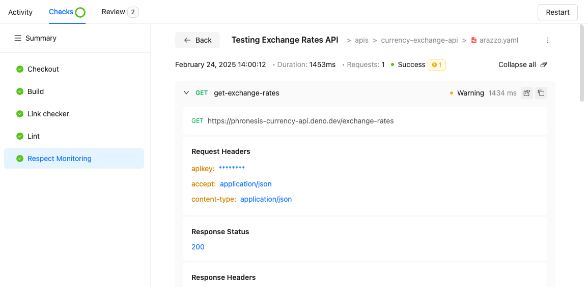 Screenshot of pull request checks with Respect Monitoring check