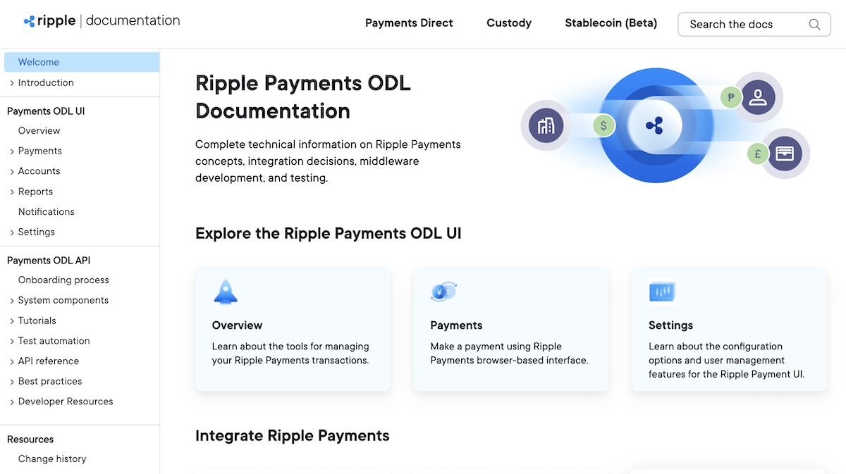 Screenshot of Ripple's API docs.