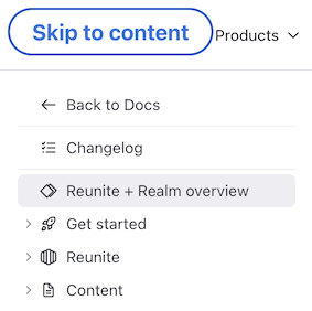 Screenshot of the Skip to content button