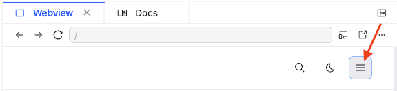 Screenshot that shows the slide drawer icon in the top right corner of the Webview panel