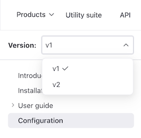 Screenshot of a sidebar with open version drop-down