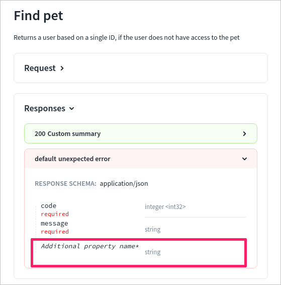 Additional properties name in the response schema