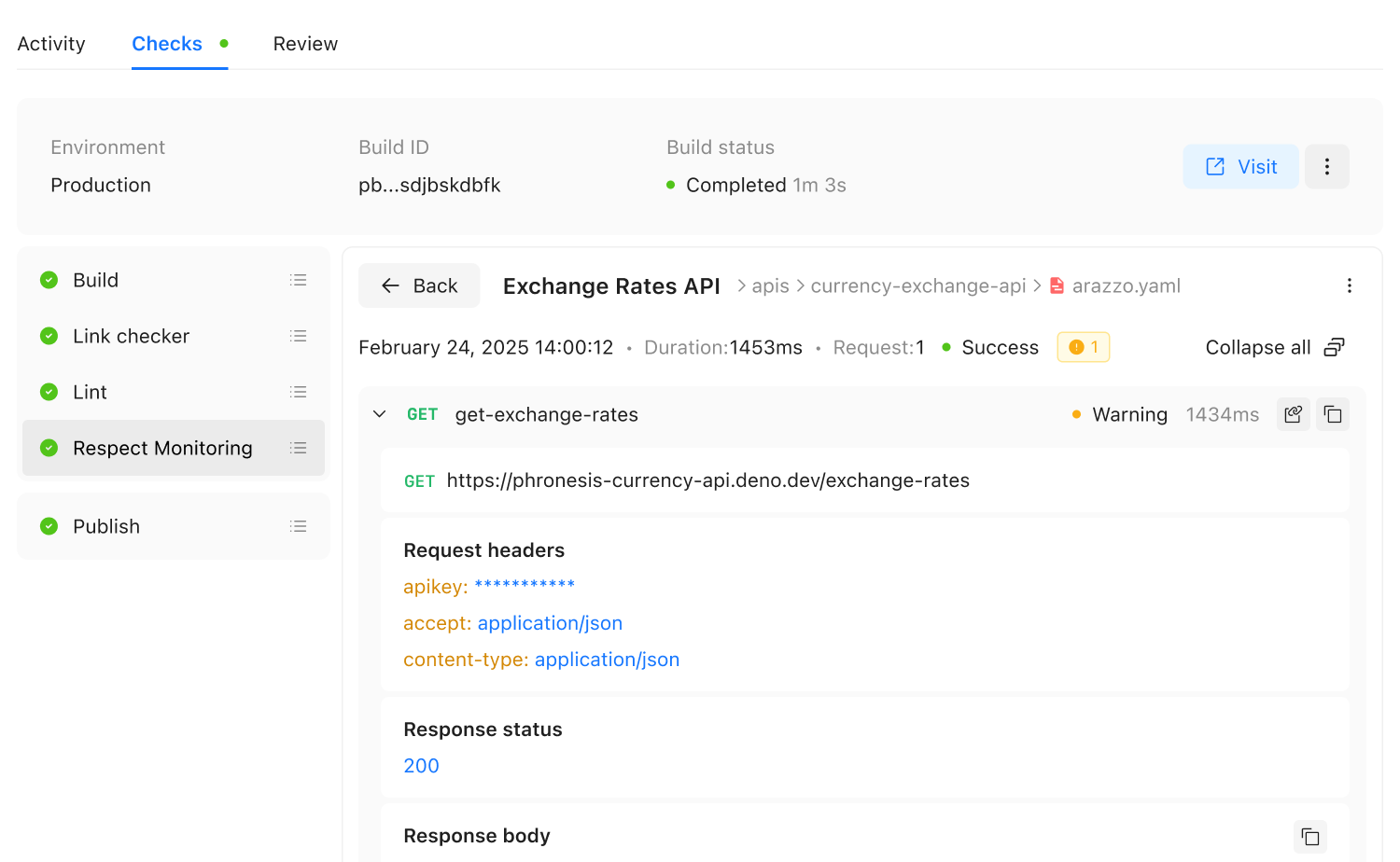Screenshot of pull request checks with Respect Monitoring check