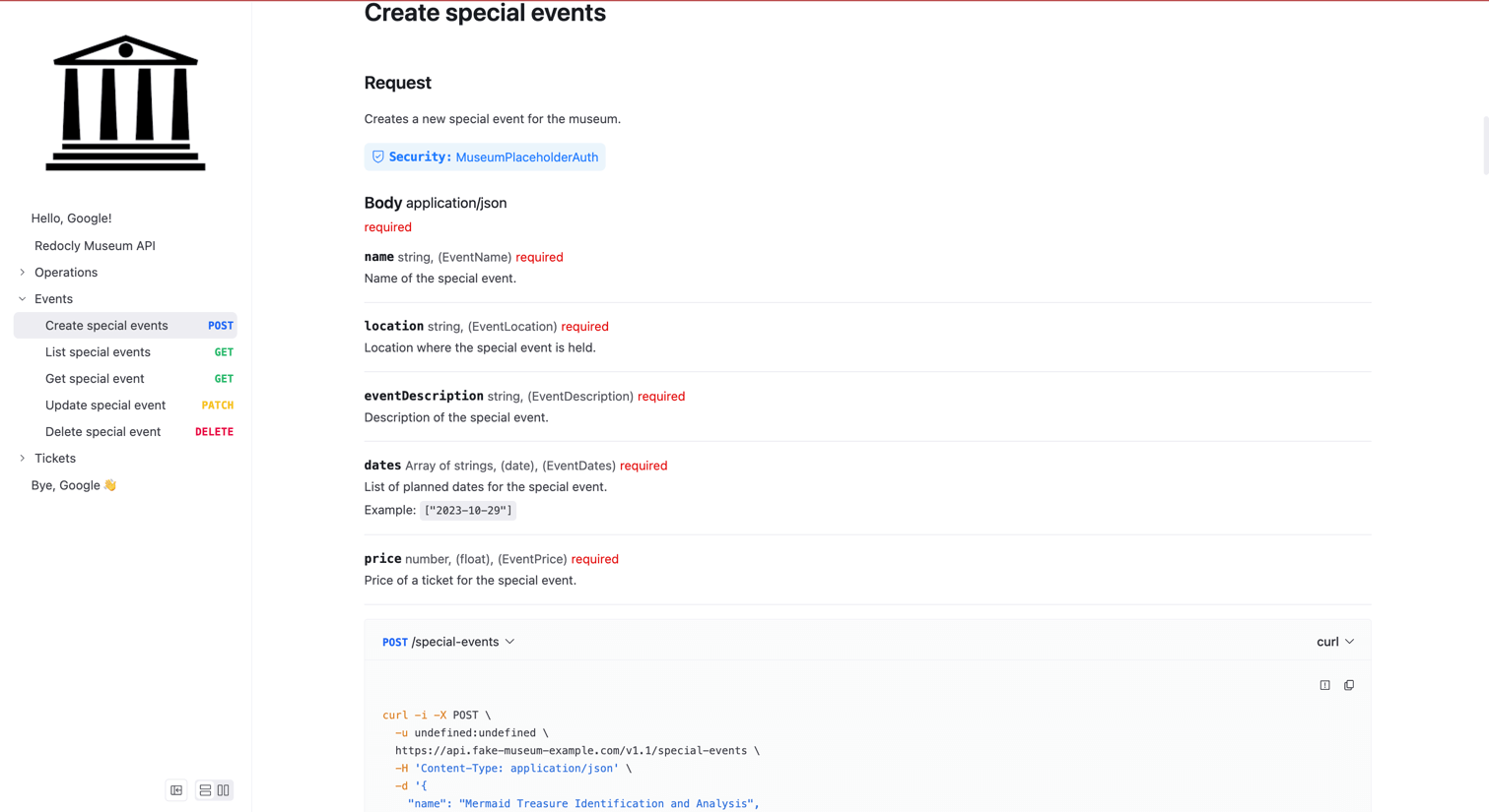 Screenshot of API documentation in stacked layout